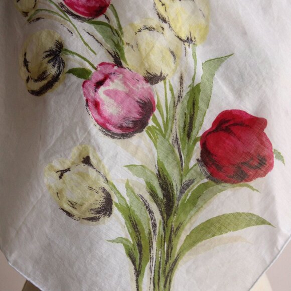 Vintage 1960s Scarf, Tulip Print Cotton Handkerchief - Picture 2 of 9